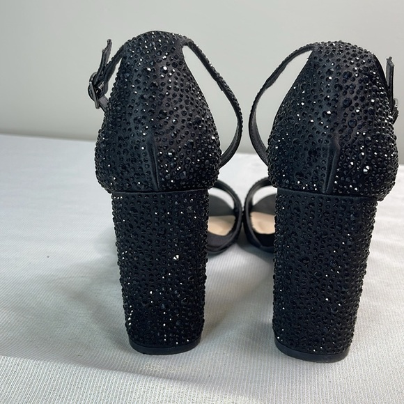 Le Chateau Jewel Studded Elegant Black Heels Open Toe Ankle Strap 39 EU - Picture 9 of 13
